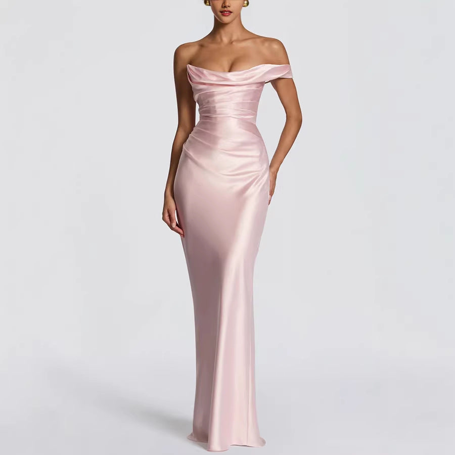 Off-Shoulder Satin Bodycon Dress