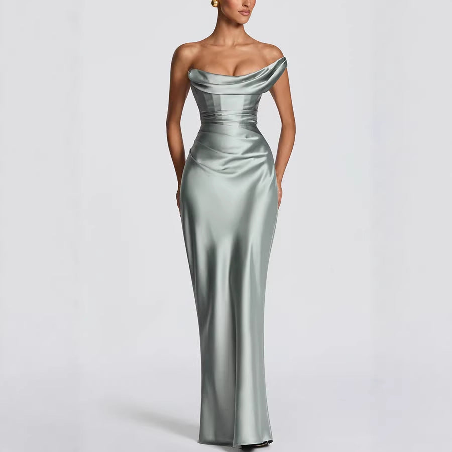 Off-Shoulder Satin Bodycon Dress